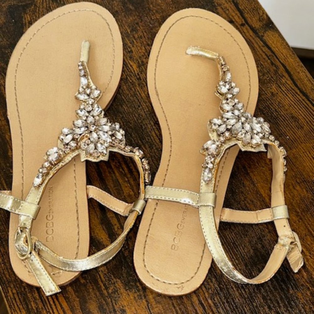 BCBG -Generation Gold Jeweled Sandals Sz 8